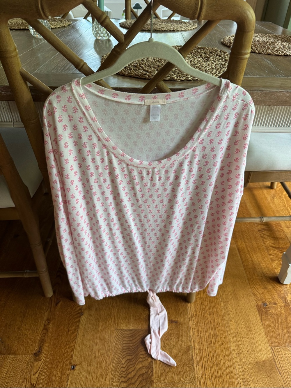 Eberjey Pink Floral Tie-Front Sleep Top Size Medium and Pants Size Large